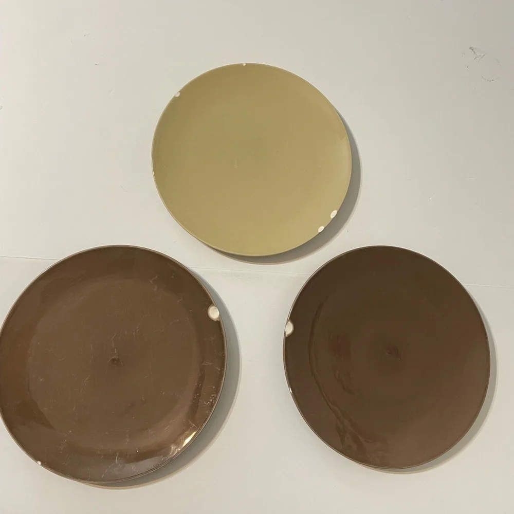 Pottery Barn Set of 3 Dinner round Plate 10 3/4” Brown/ Cream
